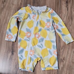 Carters Baby Lemon Print Zip Front Rashguard Romper Swimsuit 9 Months